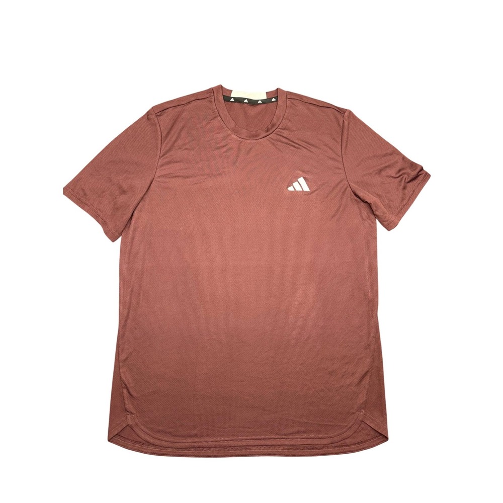 Adidas Aeroready Mens Short Sleeve Training T-Shirt Burgundy Rust Brown 3-Bar